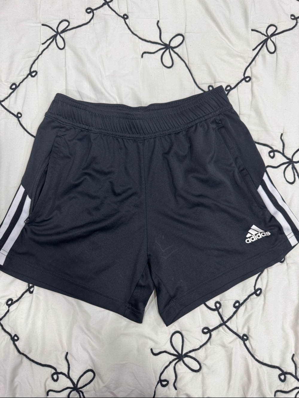 adidas Black Women's XS Athletic Shorts with White Side Stripes
